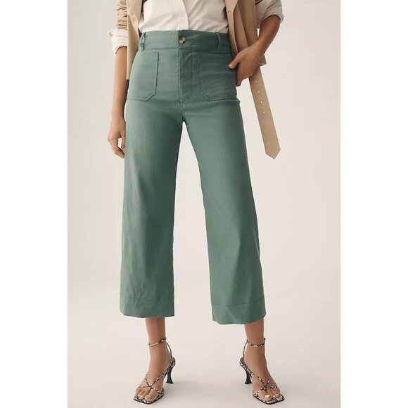 Maeve Anthropologie The Colette Cropped Wide-Leg Pants Plus Size 24W Green Motif - Picture 2 of 6